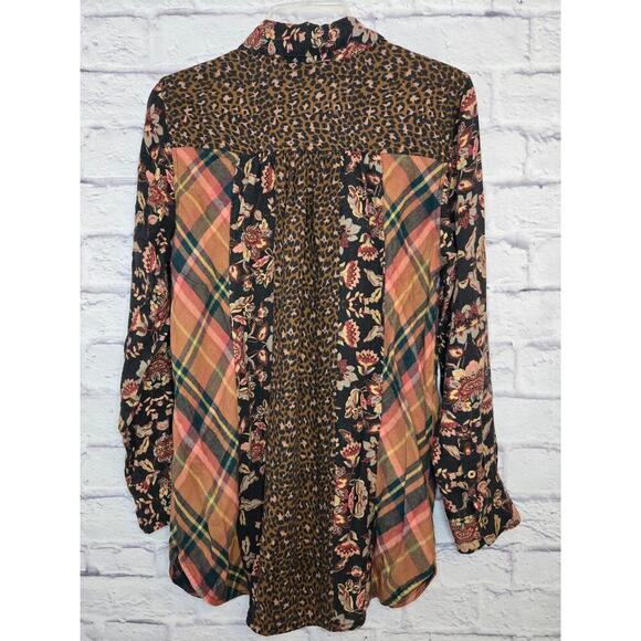 Soft Surroundings small boho animal print, floral, plaid button up blouse. - Picture 4 of 9